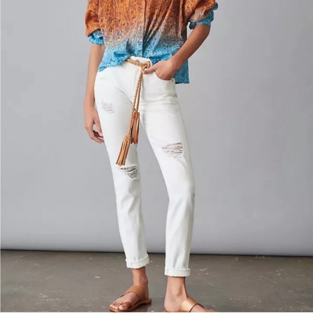Anthropologie Pilcro Slim Boyfriend Distressed Jeans White Stretch Sz 25